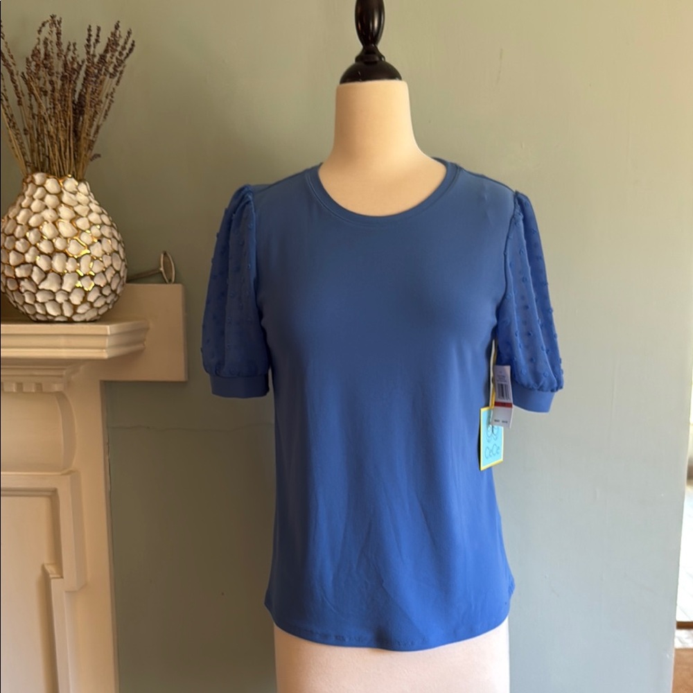 CeCe Blue Puffed Short Sleeve T-Shirt - XS - NWT